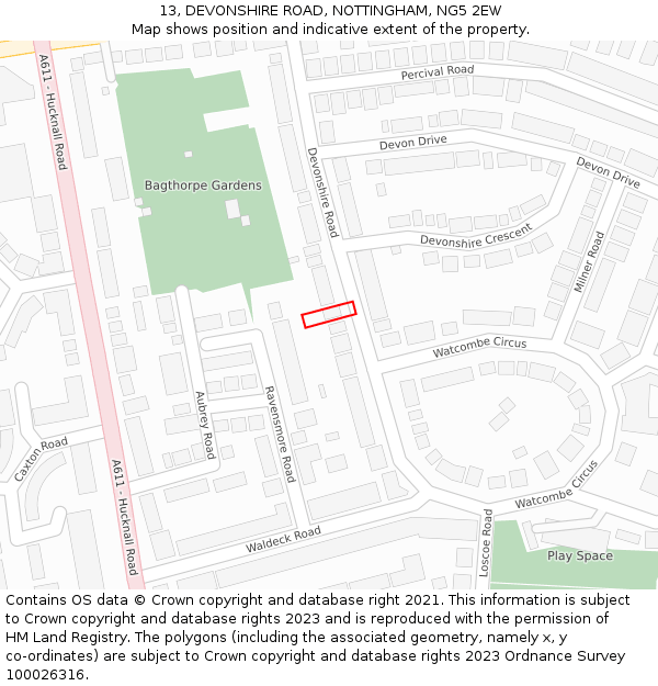 13, DEVONSHIRE ROAD, NOTTINGHAM, NG5 2EW: Location map and indicative extent of plot