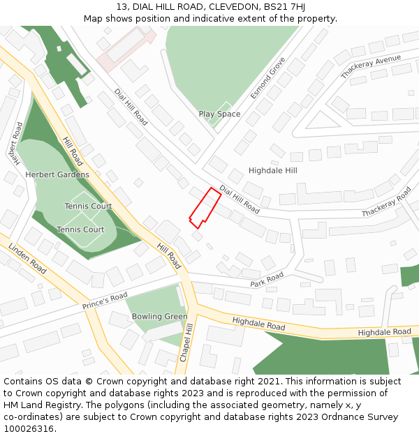 13, DIAL HILL ROAD, CLEVEDON, BS21 7HJ: Location map and indicative extent of plot