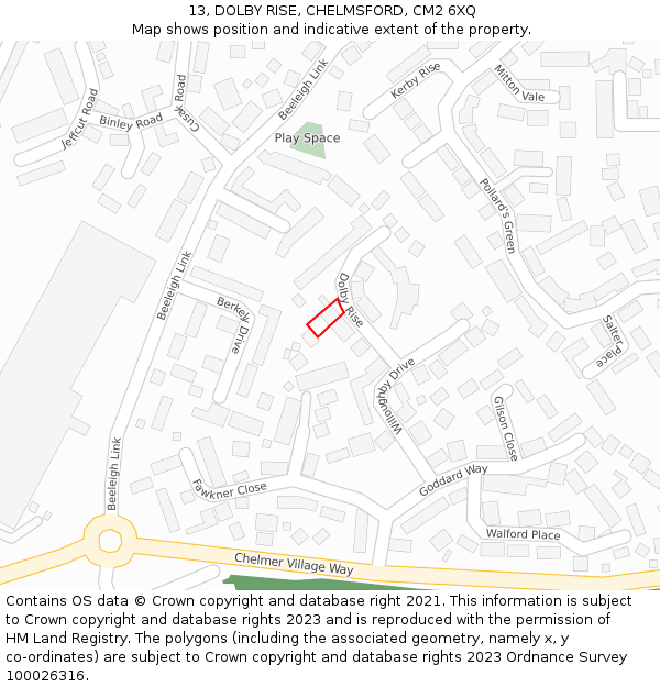 13, DOLBY RISE, CHELMSFORD, CM2 6XQ: Location map and indicative extent of plot