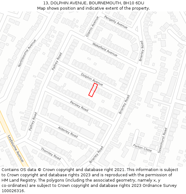 13, DOLPHIN AVENUE, BOURNEMOUTH, BH10 6DU: Location map and indicative extent of plot