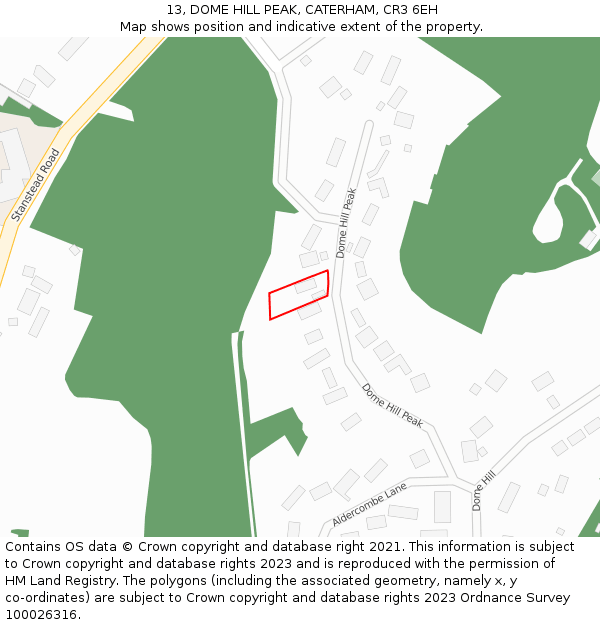 13, DOME HILL PEAK, CATERHAM, CR3 6EH: Location map and indicative extent of plot