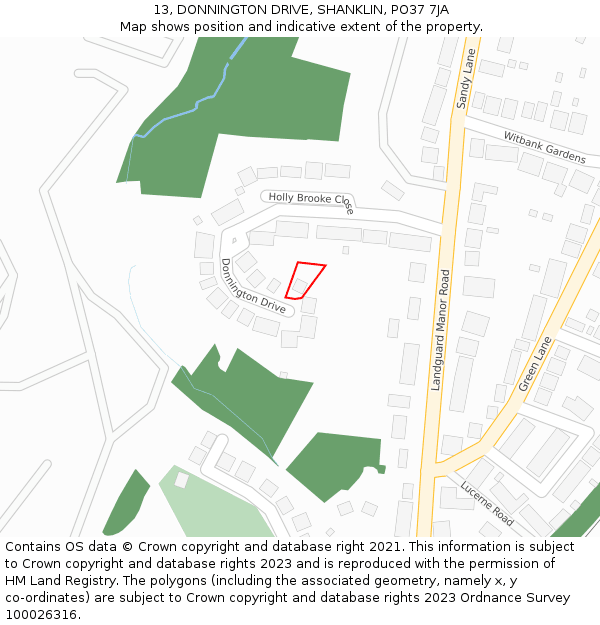 13, DONNINGTON DRIVE, SHANKLIN, PO37 7JA: Location map and indicative extent of plot