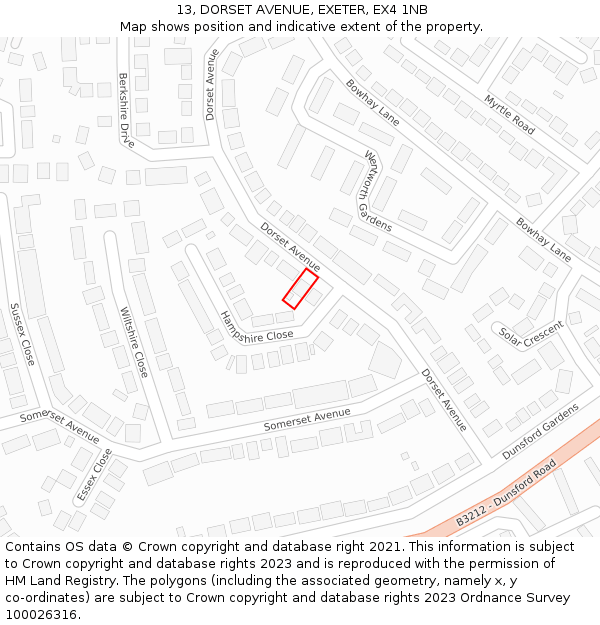 13, DORSET AVENUE, EXETER, EX4 1NB: Location map and indicative extent of plot