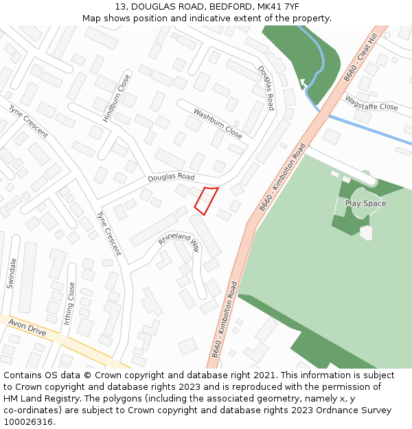 13, DOUGLAS ROAD, BEDFORD, MK41 7YF: Location map and indicative extent of plot