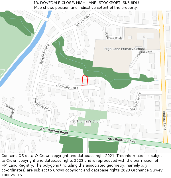 13, DOVEDALE CLOSE, HIGH LANE, STOCKPORT, SK6 8DU: Location map and indicative extent of plot