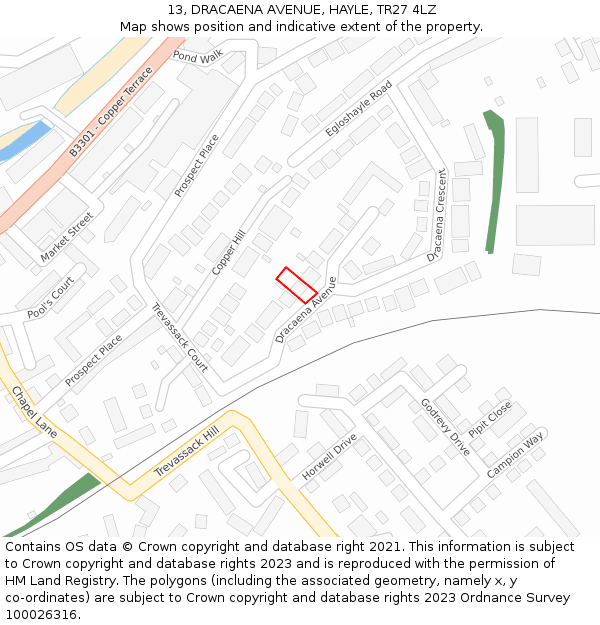 13, DRACAENA AVENUE, HAYLE, TR27 4LZ: Location map and indicative extent of plot