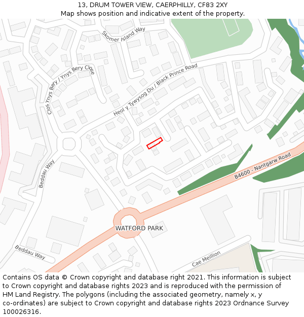 13, DRUM TOWER VIEW, CAERPHILLY, CF83 2XY: Location map and indicative extent of plot