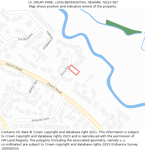 13, DRURY PARK, LONG BENNINGTON, NEWARK, NG23 5EY: Location map and indicative extent of plot