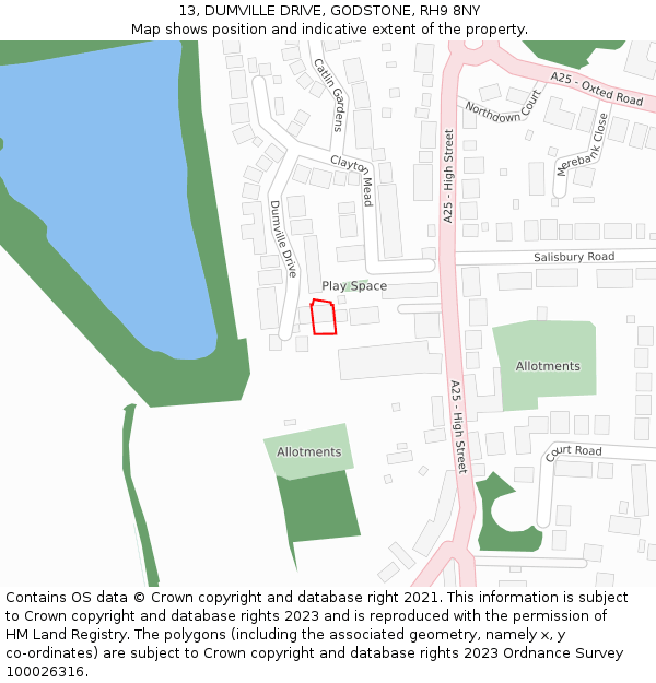 13, DUMVILLE DRIVE, GODSTONE, RH9 8NY: Location map and indicative extent of plot