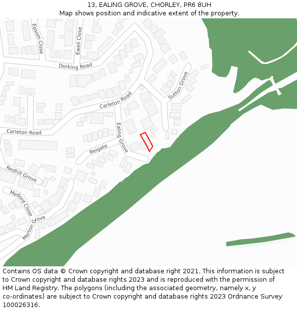 13, EALING GROVE, CHORLEY, PR6 8UH: Location map and indicative extent of plot