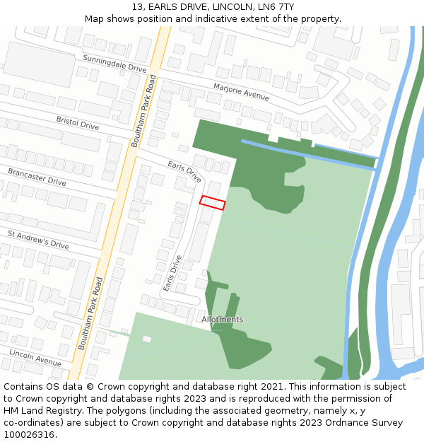 13, EARLS DRIVE, LINCOLN, LN6 7TY: Location map and indicative extent of plot