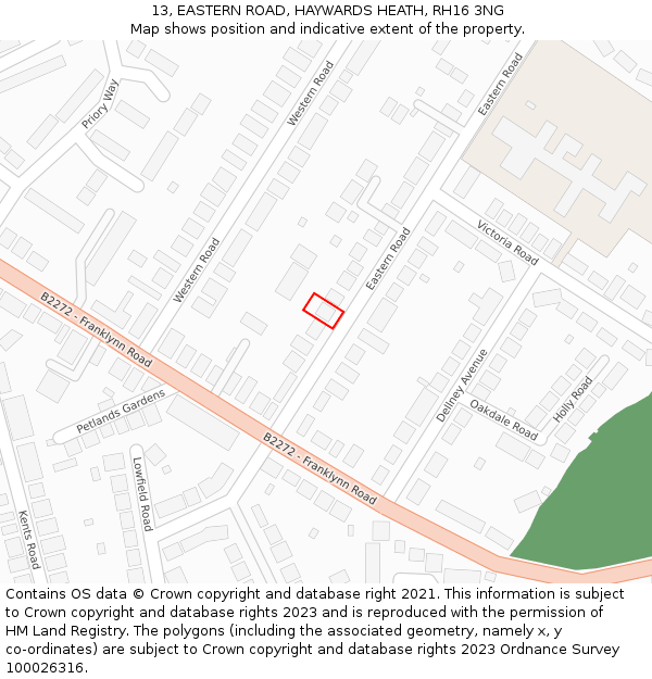 13, EASTERN ROAD, HAYWARDS HEATH, RH16 3NG: Location map and indicative extent of plot