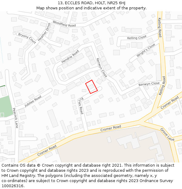 13, ECCLES ROAD, HOLT, NR25 6HJ: Location map and indicative extent of plot