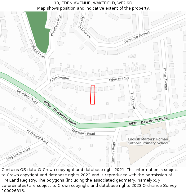 13, EDEN AVENUE, WAKEFIELD, WF2 9DJ: Location map and indicative extent of plot