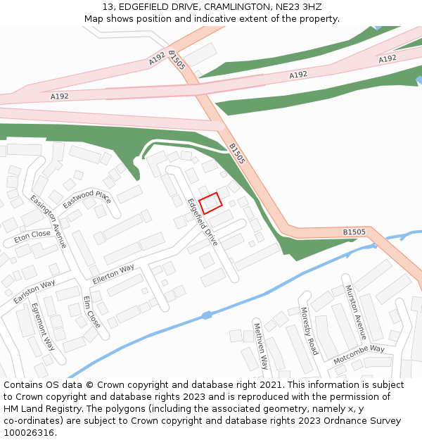 13, EDGEFIELD DRIVE, CRAMLINGTON, NE23 3HZ: Location map and indicative extent of plot