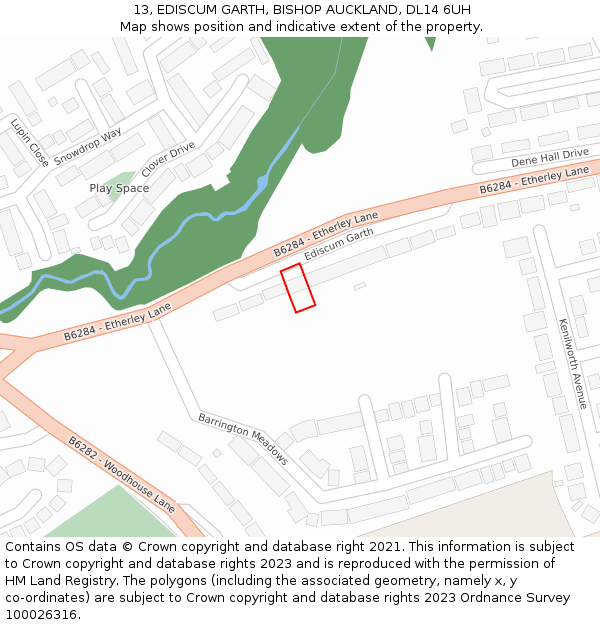 13, EDISCUM GARTH, BISHOP AUCKLAND, DL14 6UH: Location map and indicative extent of plot
