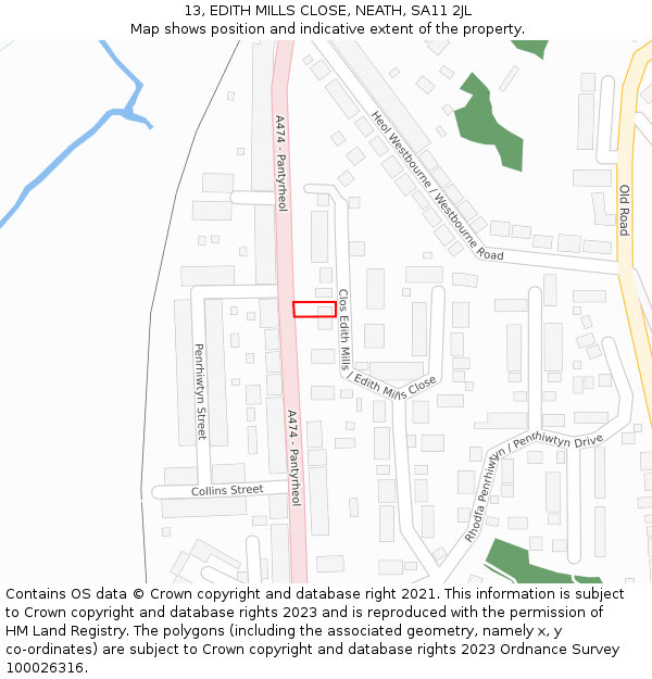 13, EDITH MILLS CLOSE, NEATH, SA11 2JL: Location map and indicative extent of plot