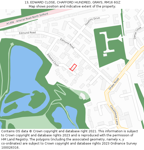 13, EDWARD CLOSE, CHAFFORD HUNDRED, GRAYS, RM16 6GZ: Location map and indicative extent of plot