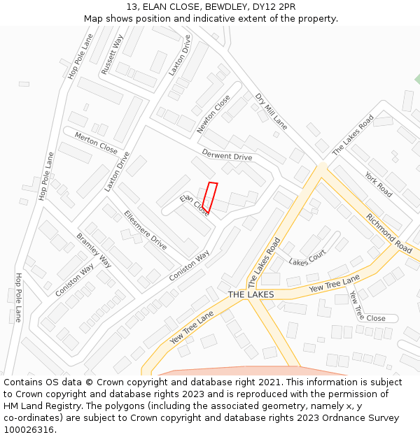 13, ELAN CLOSE, BEWDLEY, DY12 2PR: Location map and indicative extent of plot