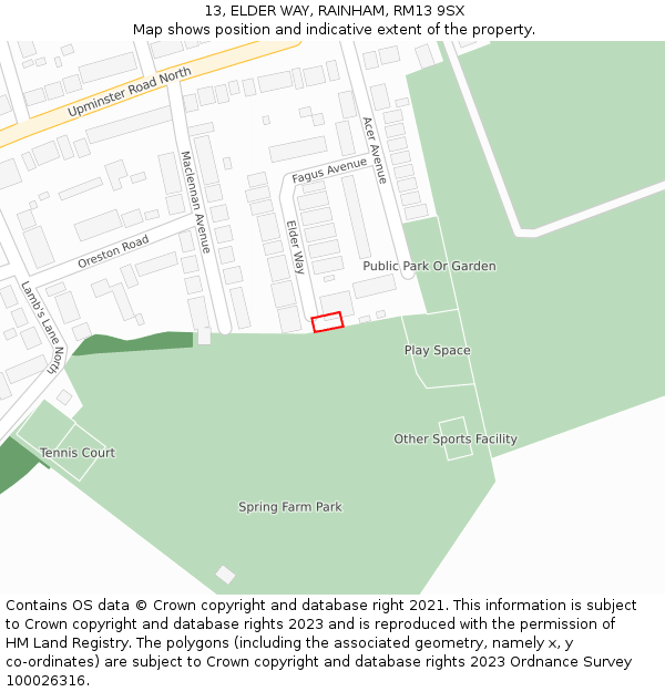 13, ELDER WAY, RAINHAM, RM13 9SX: Location map and indicative extent of plot