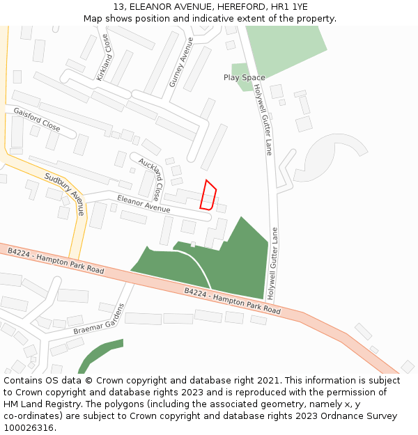 13, ELEANOR AVENUE, HEREFORD, HR1 1YE: Location map and indicative extent of plot