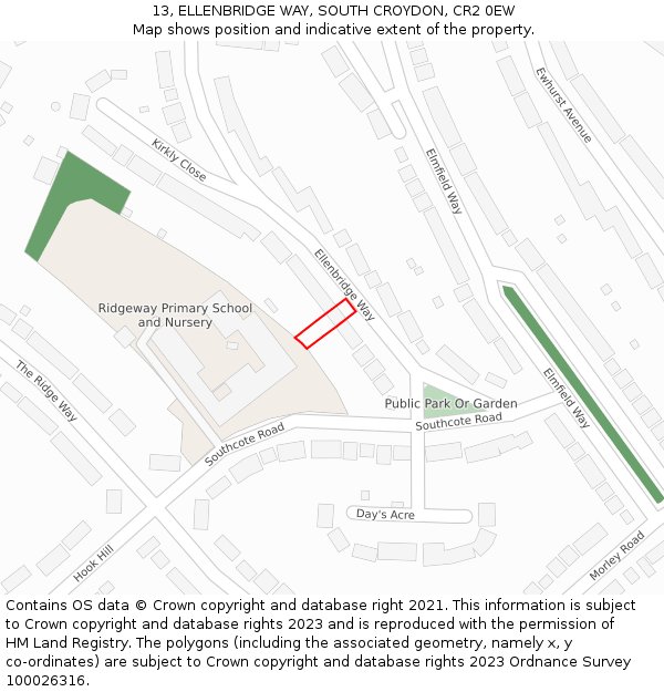 13, ELLENBRIDGE WAY, SOUTH CROYDON, CR2 0EW: Location map and indicative extent of plot