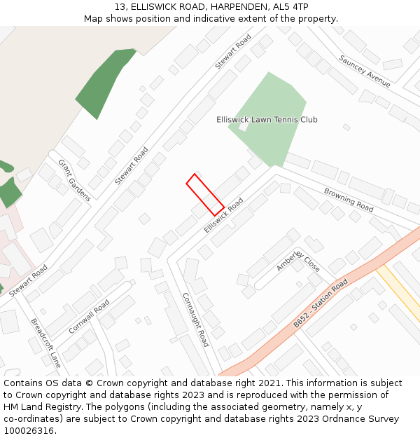 13, ELLISWICK ROAD, HARPENDEN, AL5 4TP: Location map and indicative extent of plot