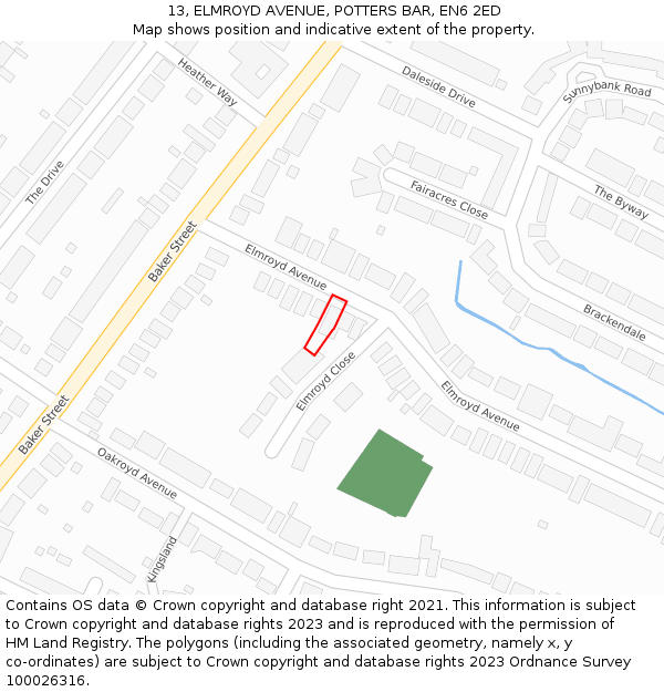 13, ELMROYD AVENUE, POTTERS BAR, EN6 2ED: Location map and indicative extent of plot