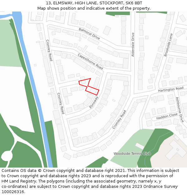 13, ELMSWAY, HIGH LANE, STOCKPORT, SK6 8BT: Location map and indicative extent of plot