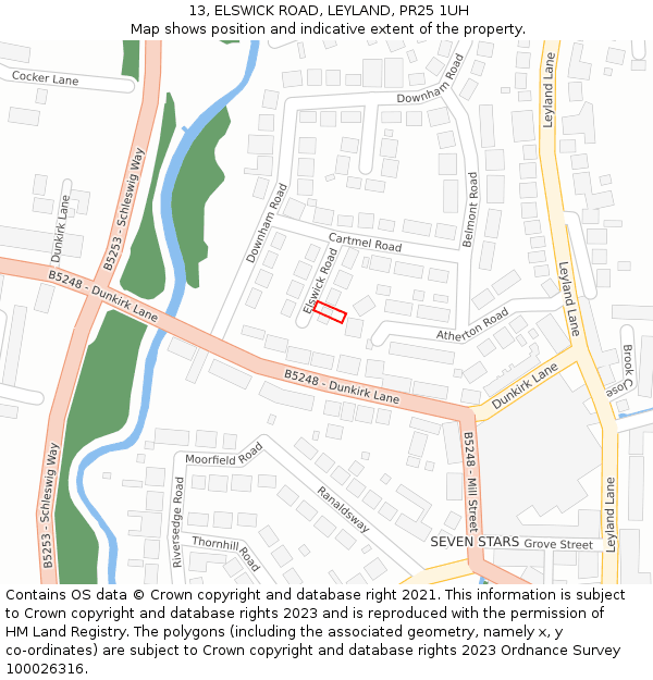 13, ELSWICK ROAD, LEYLAND, PR25 1UH: Location map and indicative extent of plot