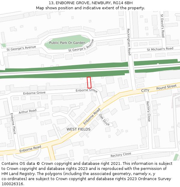 13, ENBORNE GROVE, NEWBURY, RG14 6BH: Location map and indicative extent of plot