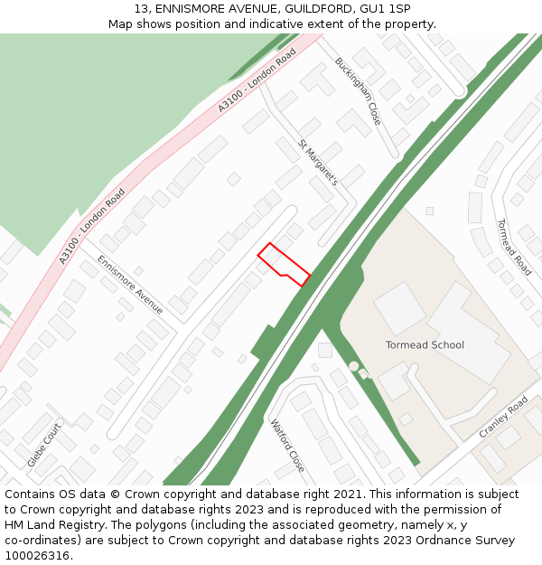 13, ENNISMORE AVENUE, GUILDFORD, GU1 1SP: Location map and indicative extent of plot