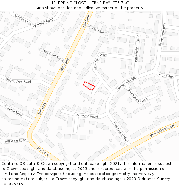 13, EPPING CLOSE, HERNE BAY, CT6 7UG: Location map and indicative extent of plot