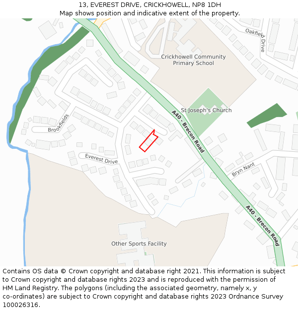 13, EVEREST DRIVE, CRICKHOWELL, NP8 1DH: Location map and indicative extent of plot