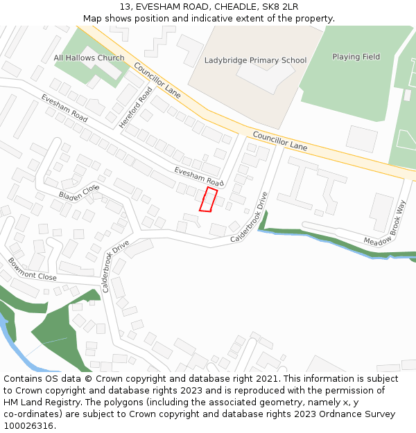 13, EVESHAM ROAD, CHEADLE, SK8 2LR: Location map and indicative extent of plot