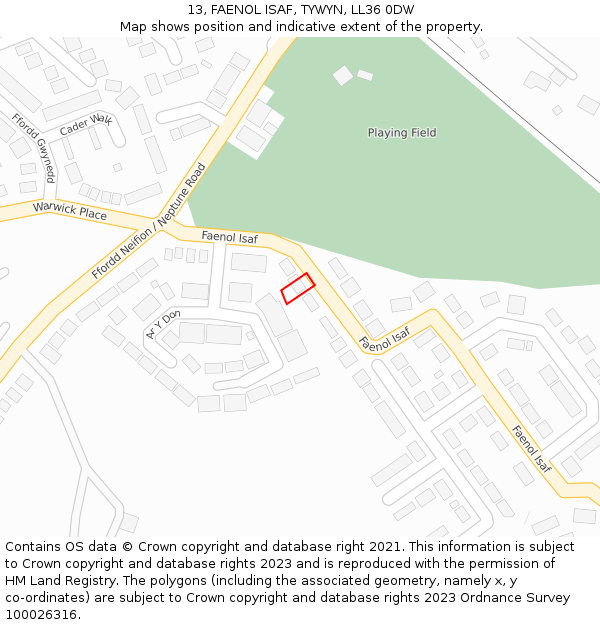 13, FAENOL ISAF, TYWYN, LL36 0DW: Location map and indicative extent of plot