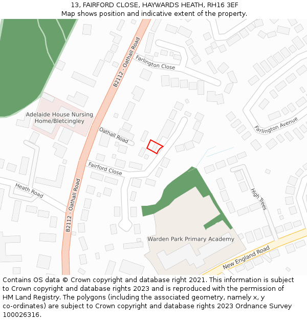 13, FAIRFORD CLOSE, HAYWARDS HEATH, RH16 3EF: Location map and indicative extent of plot