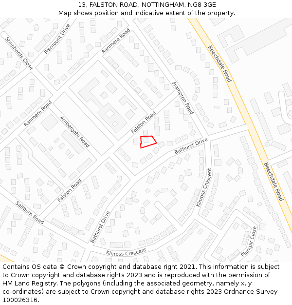 13, FALSTON ROAD, NOTTINGHAM, NG8 3GE: Location map and indicative extent of plot
