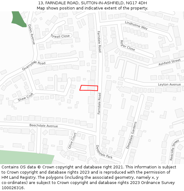 13, FARNDALE ROAD, SUTTON-IN-ASHFIELD, NG17 4DH: Location map and indicative extent of plot