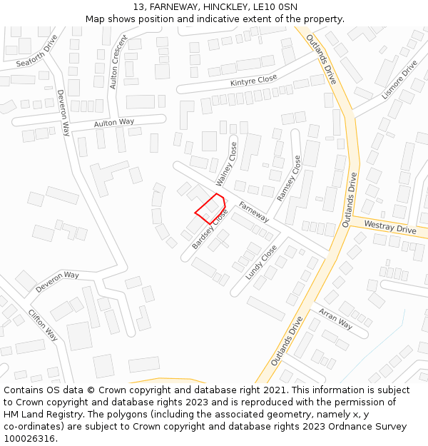 13, FARNEWAY, HINCKLEY, LE10 0SN: Location map and indicative extent of plot