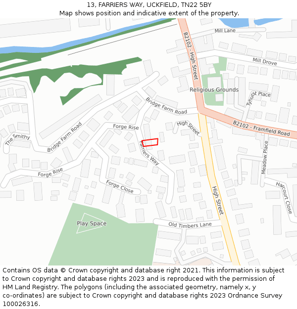 13, FARRIERS WAY, UCKFIELD, TN22 5BY: Location map and indicative extent of plot