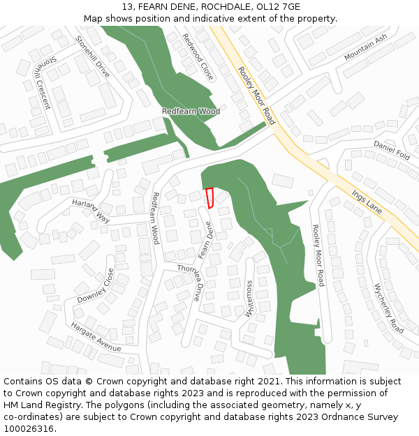 13, FEARN DENE, ROCHDALE, OL12 7GE: Location map and indicative extent of plot