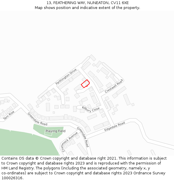 13, FEATHERING WAY, NUNEATON, CV11 6XE: Location map and indicative extent of plot