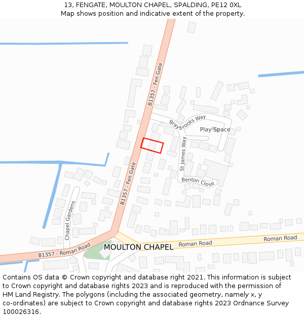 13, FENGATE, MOULTON CHAPEL, SPALDING, PE12 0XL: Location map and indicative extent of plot