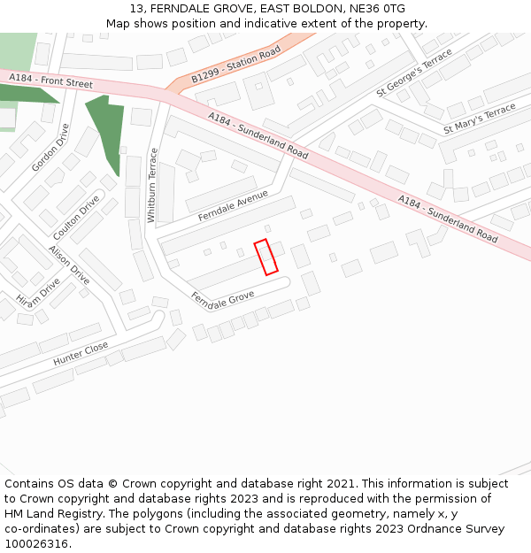 13, FERNDALE GROVE, EAST BOLDON, NE36 0TG: Location map and indicative extent of plot