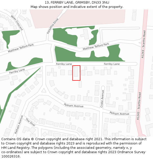 13, FERRIBY LANE, GRIMSBY, DN33 3NU: Location map and indicative extent of plot