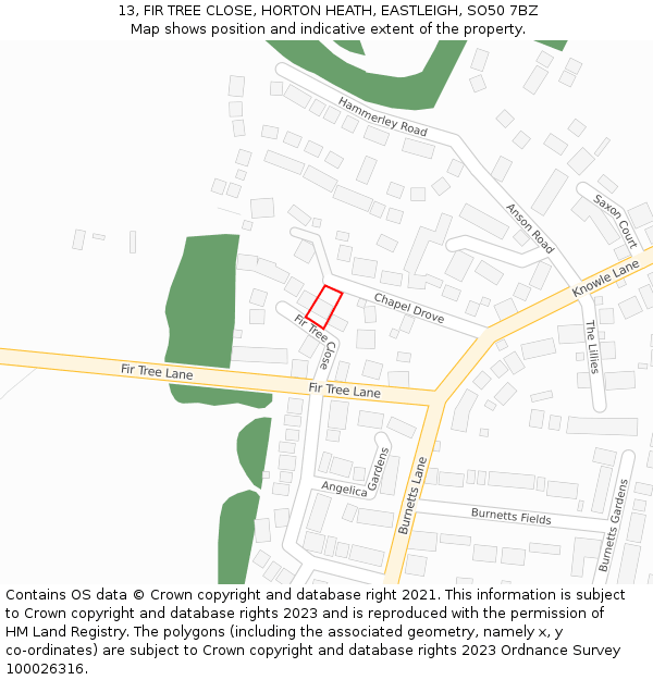 13, FIR TREE CLOSE, HORTON HEATH, EASTLEIGH, SO50 7BZ: Location map and indicative extent of plot