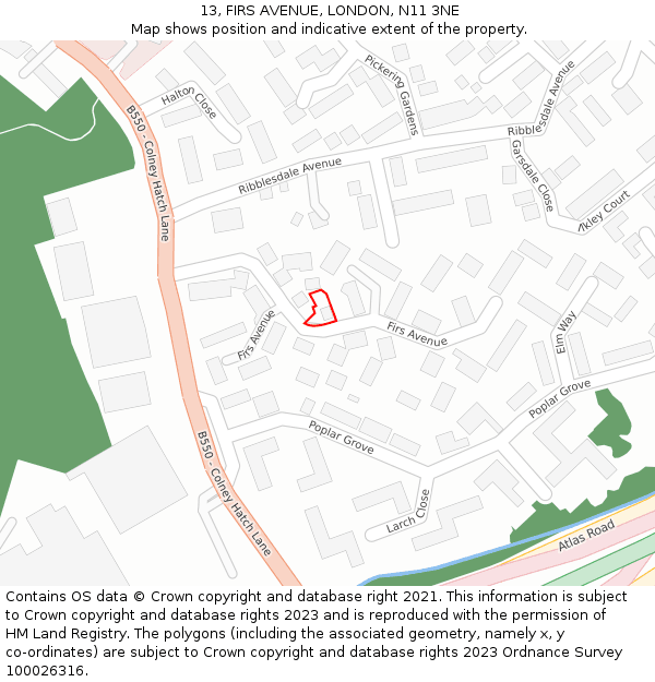 13, FIRS AVENUE, LONDON, N11 3NE: Location map and indicative extent of plot