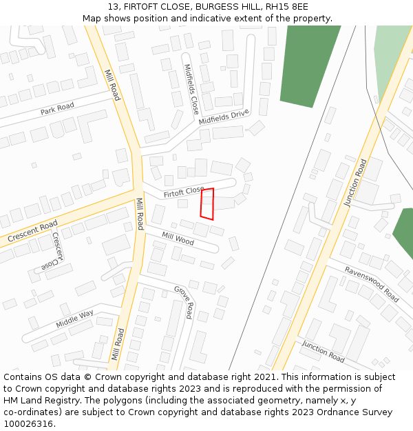 13, FIRTOFT CLOSE, BURGESS HILL, RH15 8EE: Location map and indicative extent of plot