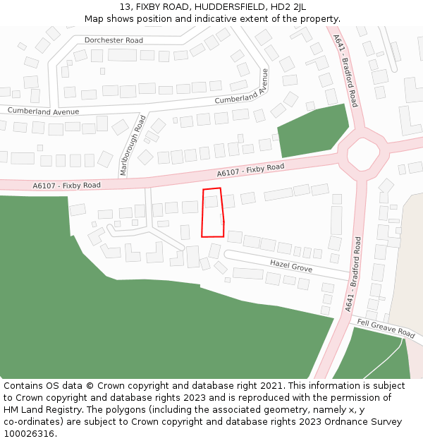 13, FIXBY ROAD, HUDDERSFIELD, HD2 2JL: Location map and indicative extent of plot